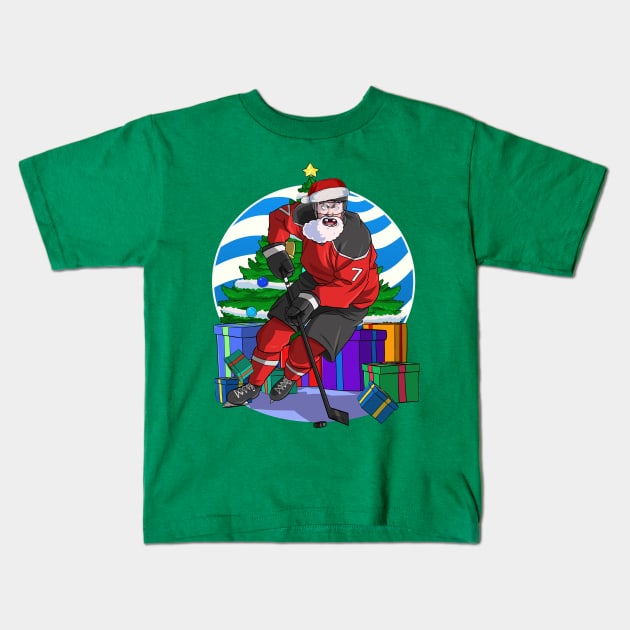 Ice Hockey Player Santa Christmas Tree Kids T-Shirt by Noseking